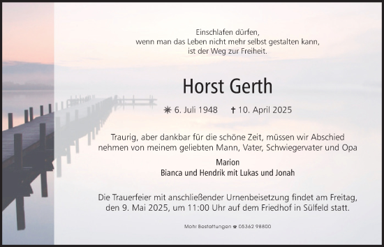 Traueranzeige von Horst Gerth 