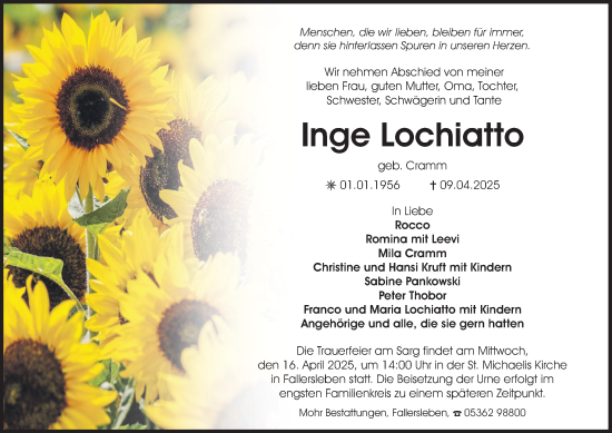 Traueranzeige von Inge Lochiatto 