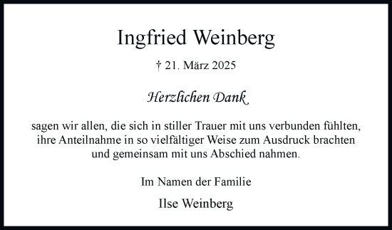 Traueranzeige von Ingfried Weinberg 