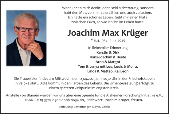 Traueranzeige von Joachim Max Krüger 