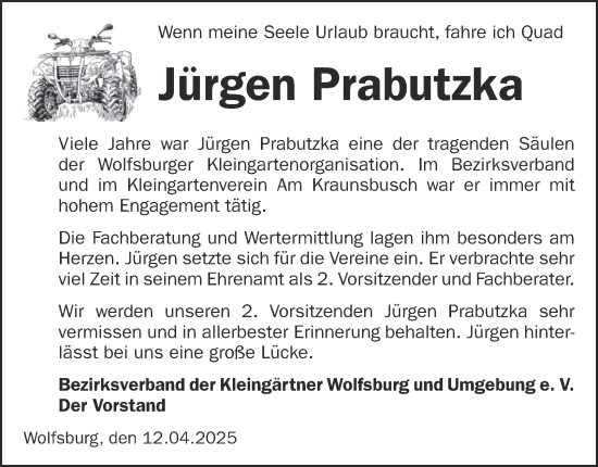 Traueranzeige von Jürgen Prabutzka 
