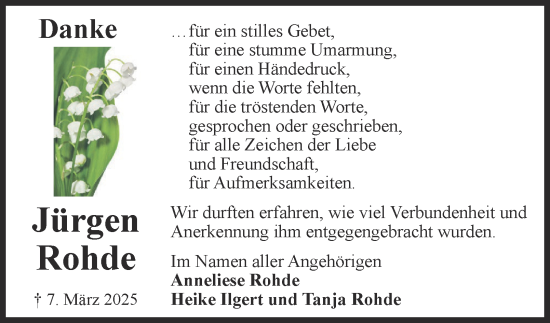 Traueranzeige von Jürgen Rohde von Helmstedter Nachrichten