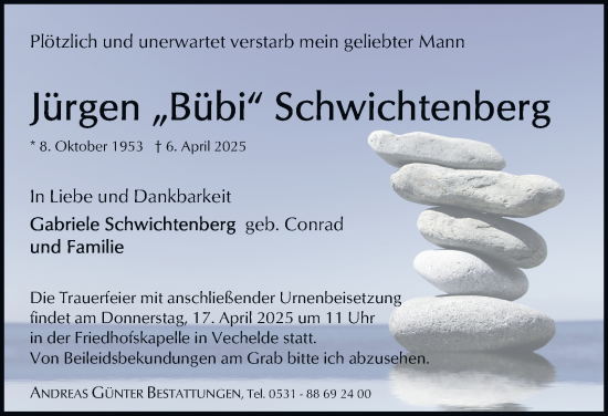 Traueranzeige von Jürgen Schwichtenberg von Peiner Nachrichten