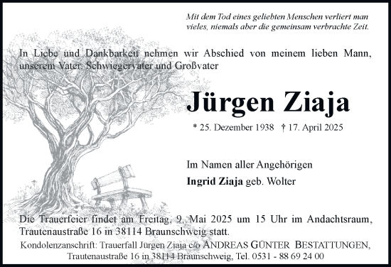 Traueranzeige von Jürgen Ziaja 