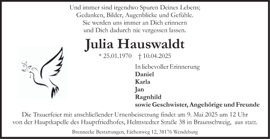 Traueranzeige von Julia Hauswaldt 