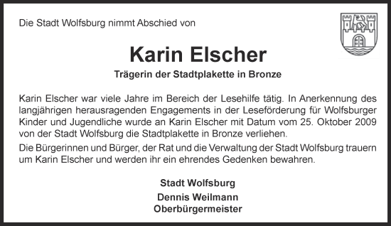 Traueranzeige von Karin Elscher 
