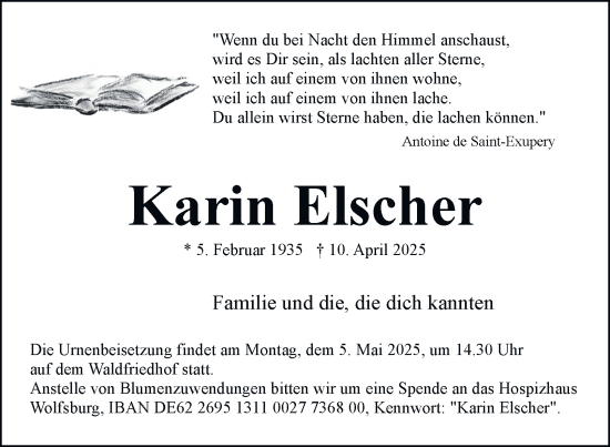 Traueranzeige von Karin Elscher 