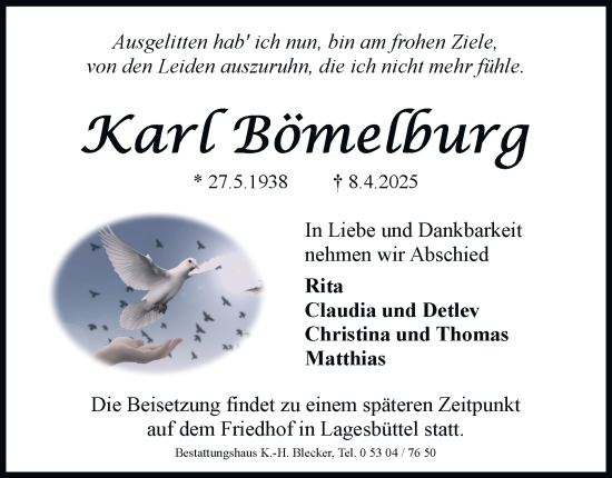 Traueranzeige von Karl Bömelburg 