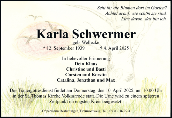 Traueranzeige von Karla Schwermer 