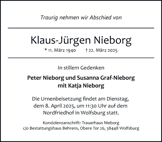 Traueranzeige von Klaus-Jürgen Nieborg 