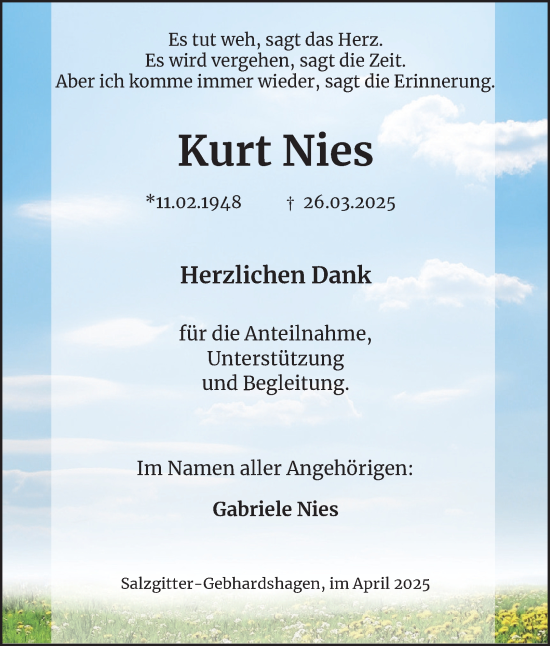 Traueranzeige von Kurt Nies von Salzgitter-Zeitung