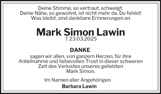 Traueranzeige von Mark Simon Lawin 