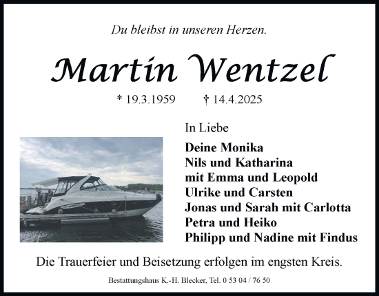 Traueranzeige von Martin Wentzel 