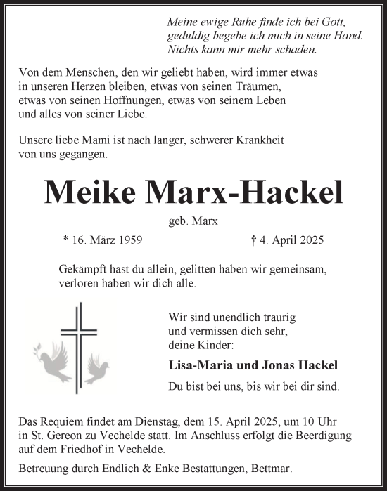 Traueranzeige von Meike Marx-Hackel 