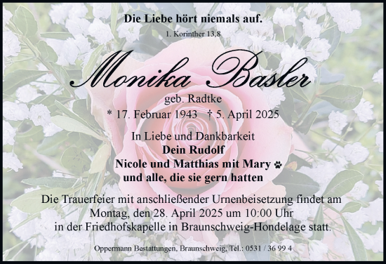 Traueranzeige von Monika Basler 