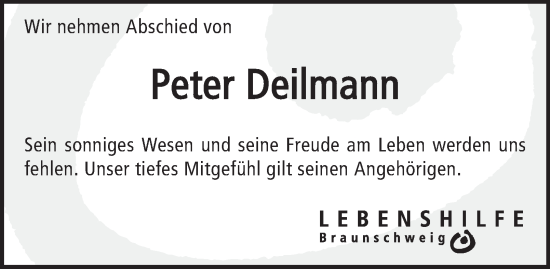 Traueranzeige von Peter Deilmann 
