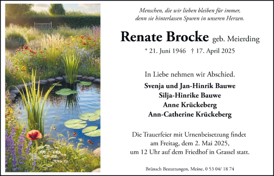 Traueranzeige von Renate Brocke 