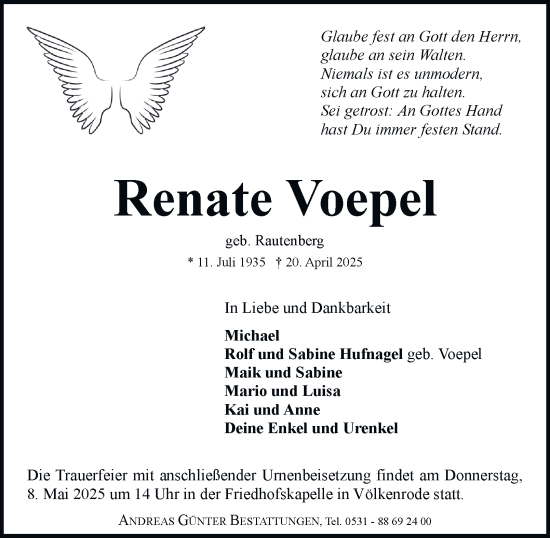 Traueranzeige von Renate Voepel 