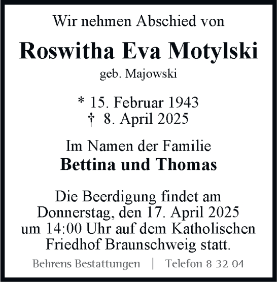 Traueranzeige von Roswitha Eva Motylski 