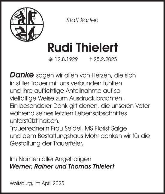Traueranzeige von Rudi Thielert 