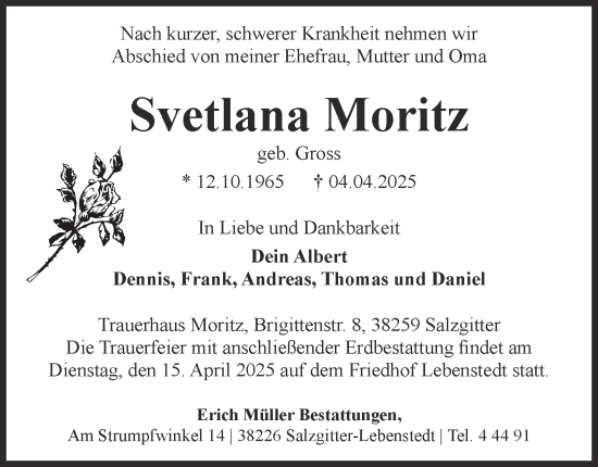 Traueranzeige von Svetlana Moritz von Salzgitter-Zeitung