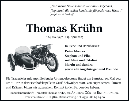 Traueranzeige von Thomas Krühn 