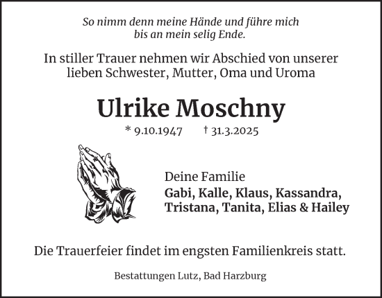 Traueranzeige von Ulrike Moschny von Salzgitter-Zeitung
