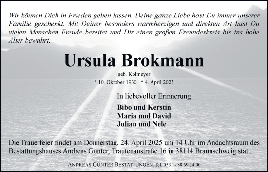 Traueranzeige von Ursula Brokmann 