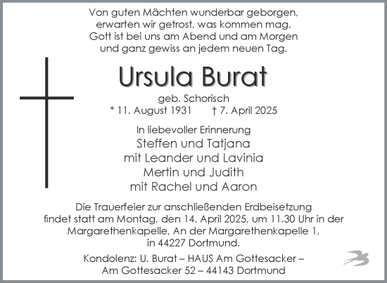 Traueranzeige von Ursula Burat 