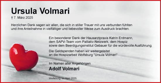 Traueranzeige von Ursula Volmari 
