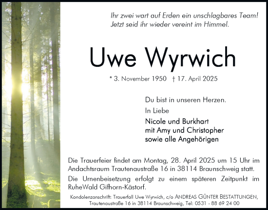 Traueranzeige von Uwe Wyrwich 