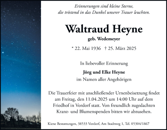 Traueranzeige von Waltraud Heyne 