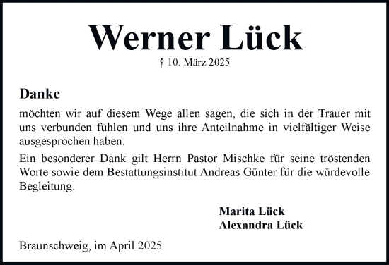 Traueranzeige von Werner Lück 