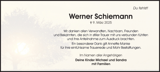 Traueranzeige von Werner Schiemann 