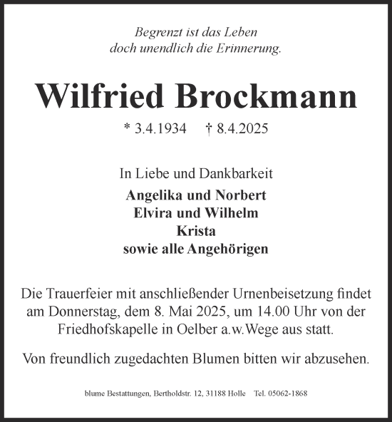 Traueranzeige von Wilfried Brockmann von Salzgitter-Zeitung
