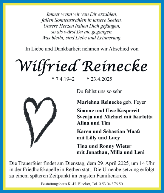 Traueranzeige von Wilfried Reinecke 