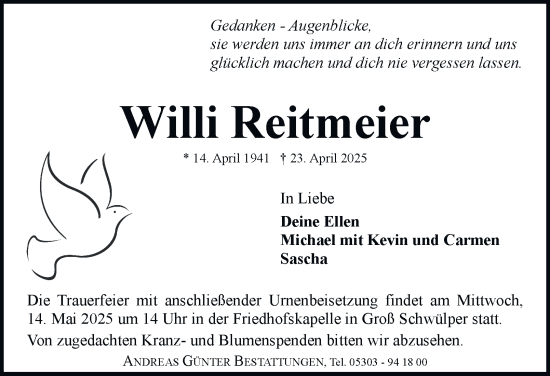 Traueranzeige von Willi Reitmeier 