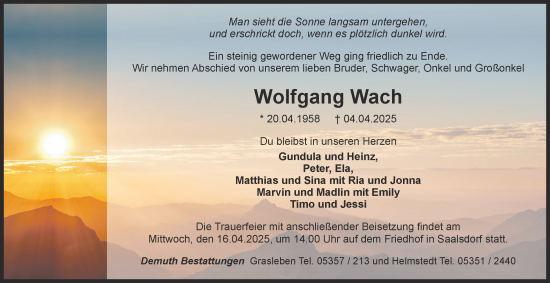 Traueranzeige von Wolfgang Wach von Helmstedter Nachrichten