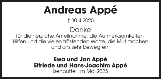 Traueranzeige von Andreas Appé 