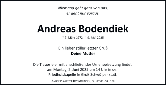 Traueranzeige von Andreas Bodendiek 