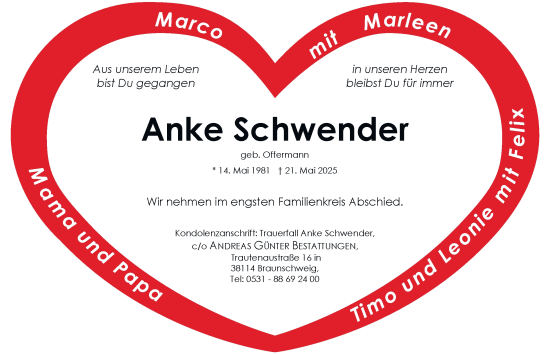 Traueranzeige von Anke Schwender 