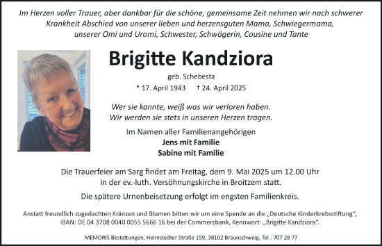 Traueranzeige von Brigitte Kandziora 