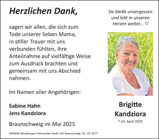 Traueranzeige von Brigitte Kandziora von Braunschweiger Zeitung