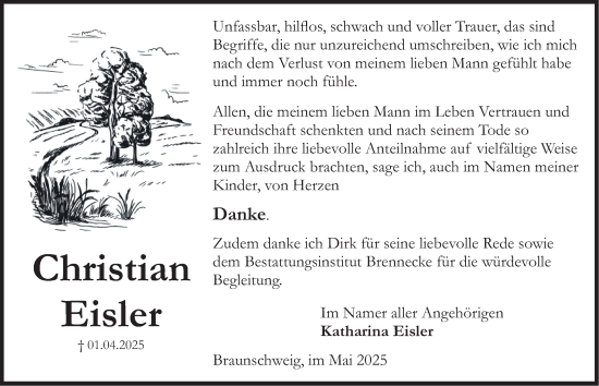 Traueranzeige von Christian Eisler 