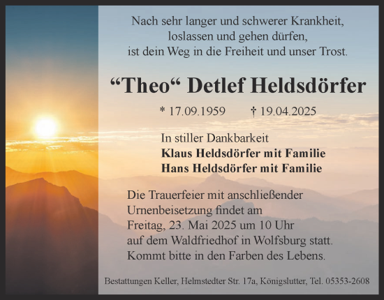 Traueranzeige von Detlef Heldsdörfer 