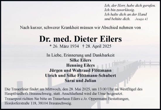 Traueranzeige von Dieter Eilers 
