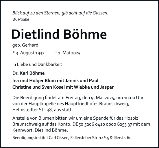 Traueranzeige von Dietlind Böhme 