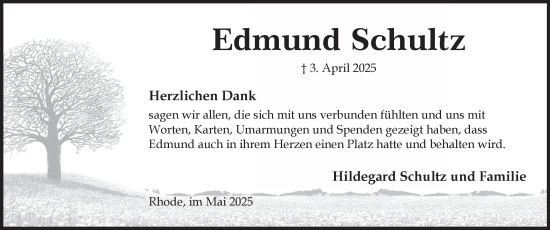 Traueranzeige von Edmund Schultz von Helmstedter Nachrichten