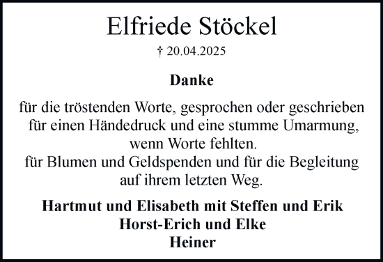 Traueranzeige von Elfriede Stöckel 