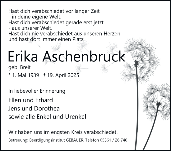 Traueranzeige von Erika Aschenbruck 